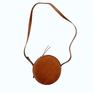 Madewell Simple Crossbody Bag Circle in Cognac Brown Leather Minimal NWOT